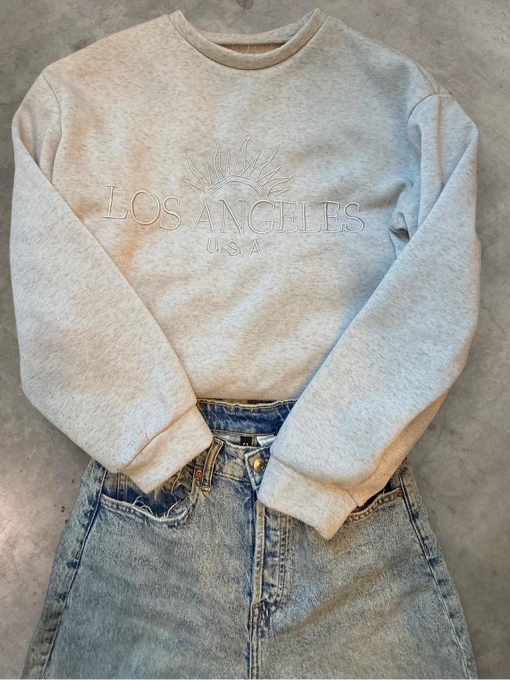 Los Angeles Apparel Light Gray Embroidered 'Los Angeles U.S.A' Sweatshirt